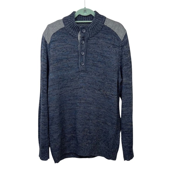 Method Knit Sweater Cotton Blend Mock Neck‎ Long Sleeve Blue Gray Men Sz XL - Picture 1 of 6